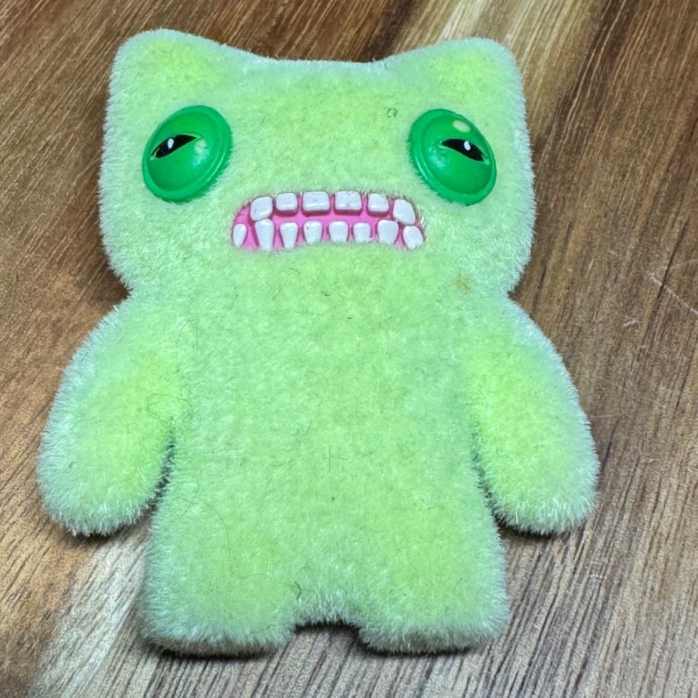Munch Munch Fuggler Mini Figure Lime Green Flocked Toothy Grin Button 3.5" Rare